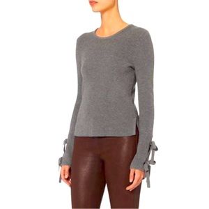 Intermix Jordana‎ Cotton Silk Tie Sleeve Crewneck Sweater in Grey Small